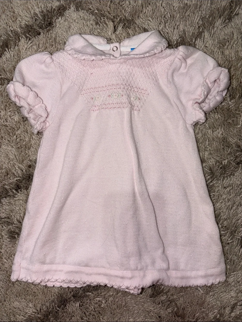 Baby Girls' Pink Knit Smocked Dress with Puff Sleeves